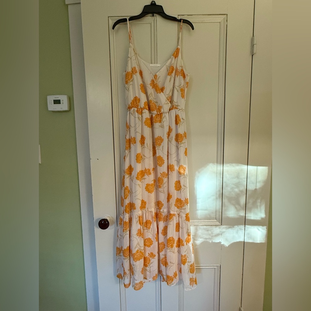 Lush Cream Lined Maxi Dress with Orange Floral Design size 8